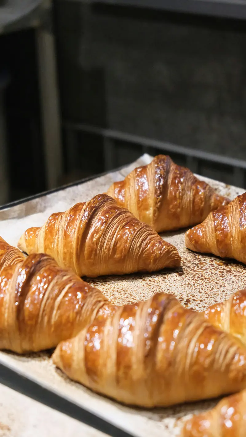 Croissants dorés sur une plaque de cuisson