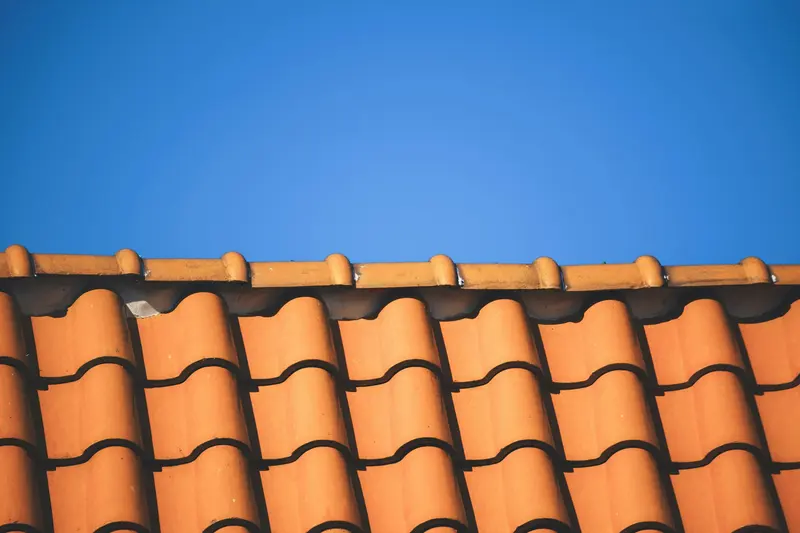 Rangée de tuiles en terre cuite sous un ciel bleu